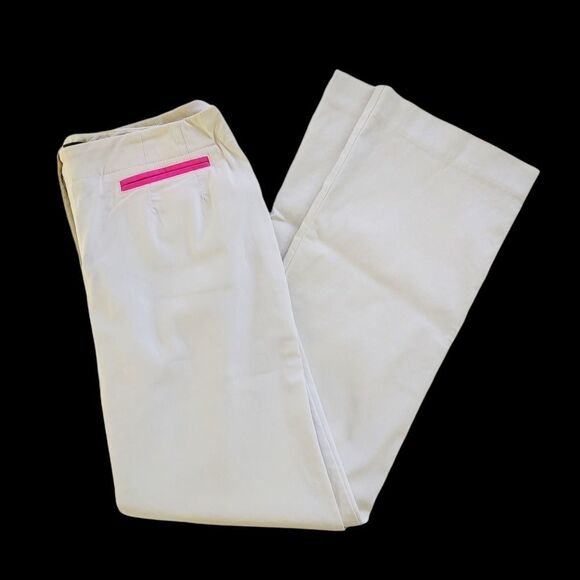 Harve Bernard 10 Stretch Pants Natural Color Pink‎ Trim Straight Legs Zip Front - Picture 1 of 5